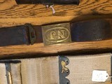 Antique 45-70 and 30-40 ammo belts and cartridge box and 1874 leather NJ belt. - 13 of 15