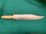 Bowie Hunting Kive tr64 stainless steel Length16 1/4 inches simulated ivory grip with brass quillian and heel with leather case - 1 of 4