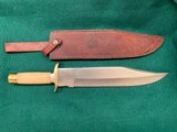 Bowie Hunting Kive tr64 stainless steel Length16 1/4 inches simulated ivory grip with brass quillian and heel with leather case - 3 of 4