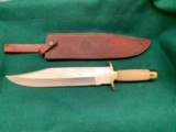 Bowie Hunting Kive tr64 stainless steel Length16 1/4 inches simulated ivory grip with brass quillian and heel with leather case - 4 of 4