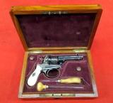 ENGRAVED, CASED, FOREIGN 8mm PINFIRE PISTOL, IVORY GRIP,REVOLVER- 1 of 16