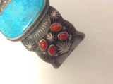 Vintage Navajo cuff bracelet, sterling silver, beautiful Jem grade turquoise & red coral - 8 of 12