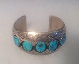 Native American turquoise and Sterling silver bracelet, signed and marked - 1 of 11