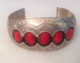 Navajo Native American sterling silverbracelet with red coral - 1 of 7