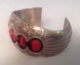 Navajo Native American sterling silverbracelet with red coral - 2 of 7
