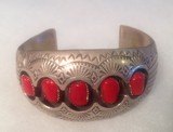 Navajo Native American sterling silverbracelet with red coral - 6 of 7