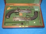 A VERY SCARCE PAIR OF MID 1800'S CASED "R. SCOTT, LONDON" FLIP BAYONET PERCUSSION BELT PISTOLS WITH BELT HOOKS IN VERY NICE CONDITION! - 2 of 20