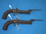 A VERY SCARCE PAIR OF MID 1800'S CASED "R. SCOTT, LONDON" FLIP BAYONET PERCUSSION BELT PISTOLS WITH BELT HOOKS IN VERY NICE CONDITION! - 5 of 20