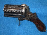 AN EARLY CIVIL WAR VERY FINELY MADE DELUXE ENGRAVED FRENCH MARKED PARIS APACHE PINFIRE PEPPERBOX PISTOL IN IN EXCELLENT CONDITION! - 1 of 11
