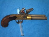 AN EARLY HIGH QUALITY 1800'S BRASS FRAME TAP LOCK DOUBLE BARREL FLINTLOCK PISTOL IN FINE UNTOUCHED CONDITION! - 5 of 15