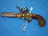 AN EARLY HIGH QUALITY 1800'S BRASS FRAME TAP LOCK DOUBLE BARREL FLINTLOCK PISTOL IN FINE UNTOUCHED CONDITION! - 1 of 15