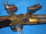 AN EARLY HIGH QUALITY 1800'S BRASS FRAME TAP LOCK DOUBLE BARREL FLINTLOCK PISTOL IN FINE UNTOUCHED CONDITION! - 12 of 15
