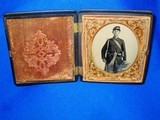 An Early 1/6 Plate Tintype Of A U.S. Civil War Infantry Soldier In Full Uniform With His Musket, Bayonet And All Accoutrements In Excellent Condition! - 1 of 4