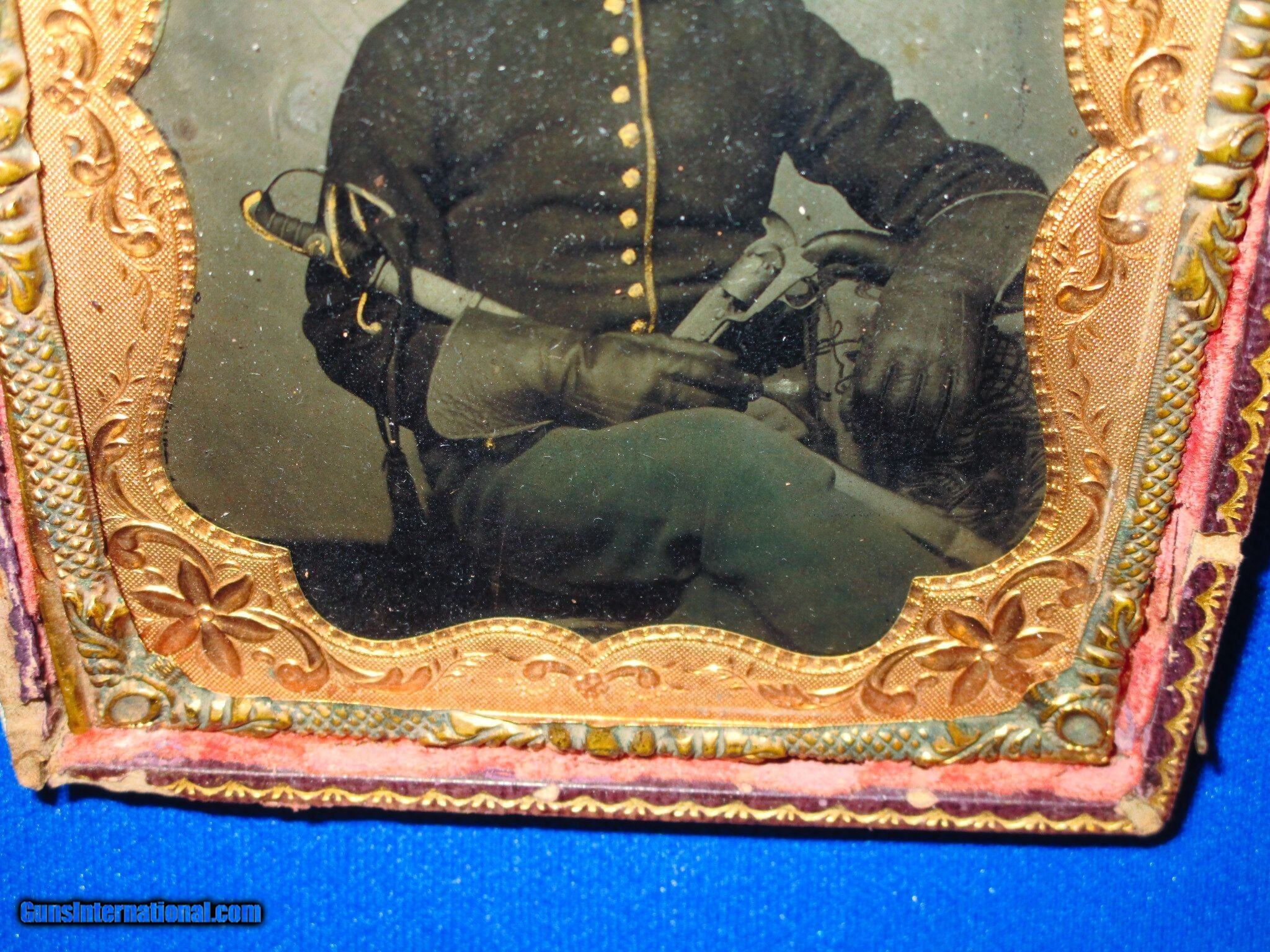 An Early Civil War 1/4 Plate Tintype Of A Cavalry Soldier With His Colt