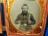 An Early Civil War 1/6 Plate Tintype Of An Infantry Soldier With His Colt Model 1849 Pocket Revolver, Bowie Knife, Socket Bayonet, And Cap Box In Fine - 3 of 4