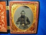 An Early Civil War 1/6 Plate Tintype Of An Infantry Soldier With His Colt Model 1849 Pocket Revolver, Bowie Knife, Socket Bayonet, And Cap Box In Fine - 2 of 4