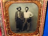 Rare Civil War 1/6 Plate Tintype Of Two Confederate Soldiers In Typical Southern Military Outfits With One Clearly Wearing A 