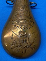 Civil War era Batty Martial Peace Powder Flask - 3 of 12