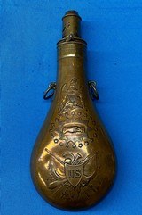 Civil War era Batty Martial Peace Powder Flask - 4 of 12