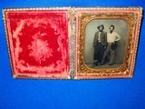 A Very Rare Civil War 1/6 Plate Tintype Of Two Confederate Soldiers, One In His Original Uniform & Wearing A 