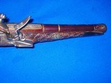 Scarce 1800's Fully Silver Inlayed & Embossed, And Engraved Flintlock Pistol     - 3 of 4