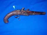Scarce 1800's Fully Silver Inlayed & Embossed, And Engraved Flintlock Pistol     - 1 of 4