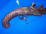 Scarce 1800's Fully Silver Inlayed & Embossed, And Engraved Flintlock Pistol     - 2 of 4