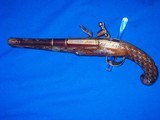 Scarce 1800's Fully Silver Inlayed & Embossed, And Engraved Flintlock Pistol     - 4 of 4