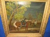 Civil War Period Oil Painting Of A Confederate Soldier Pointing His Rifle At A Union Officer Dismounting Off His Horse While Drawing His Pistol On The - 3 of 7