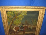 Civil War Period Oil Painting Of A Confederate Soldier Pointing His Rifle At A Union Officer Dismounting Off His Horse While Drawing His Pistol On The - 4 of 7