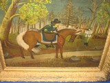 Civil War Period Oil Painting Of A Confederate Soldier Pointing His Rifle At A Union Officer Dismounting Off His Horse While Drawing His Pistol On The - 5 of 7