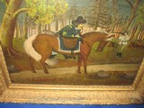 Civil War Period Oil Painting Of A Confederate Soldier Pointing His Rifle At A Union Officer Dismounting Off His Horse While Drawing His Pistol On The - 2 of 7