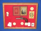 Civil War Large Bore Fine Belgium Made Single Shot Percussion Pistol With A Tintype Of Two Gamblers In A Shadowbox With Poker Chips & A Few Cards   