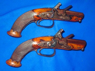Early 1700's To 1800's Pair Of Large Bore Flintlock Pistols By 