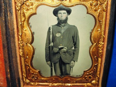 U.S. Civil War Original 1/6 Plate Tintype Image Of A U.S. Infantry Soldier In Full Uniform