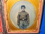 U.S. Civil War Original 1/6 Plate Tintype Image Of A U.S. Infantry Soldier In Full Uniform Wearing His Oval Buckle & Belt