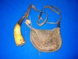 Early 1800's Original Frontier Powder Horn With Its Original Leather Shoulder Bag & Straps   - 4 of 5