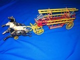Early & Scarce 1800's Large Cast Iron Three Horse Fire Ladder Pull Toy - Image 4 of 5
