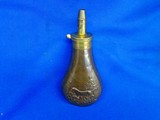 An Early Civil War Period FRITH PATEN Large Hunting Dog Motif Powder Flask - Image 1 of 5