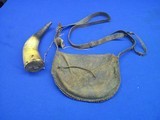 A Very Early & Desirable Early 1800's Leather Powder Bag With Its Shoulder Strap, Rack Of Paper Patches, & Original Powder Horn All Original! - Image 5 of 7