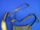 A Very Early & Desirable Early 1800's Leather Powder Bag With Its Shoulder Strap, Rack Of Paper Patches, & Original Powder Horn All Original! - Image 6 of 7