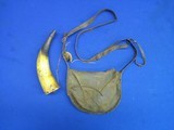 A Very Early & Desirable Early 1800's Leather Powder Bag With Its Shoulder Strap, Rack Of Paper Patches, & Original Powder Horn All Original! - Image 4 of 7