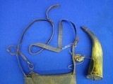 A Very Early & Desirable Early 1800's Leather Powder Bag With Its Shoulder Strap, Rack Of Paper Patches, & Original Powder Horn All Original! - Image 3 of 7