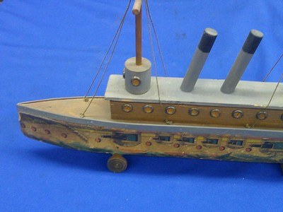 An Early & Rare 1880's Bliss Wood & Paper Litho Admiral Toy Ship In Fine Untouched Condition!  - Image 5 of 6
