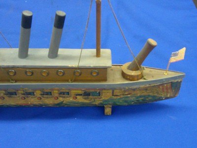 An Early & Rare 1880's Bliss Wood & Paper Litho Admiral Toy Ship In Fine Untouched Condition!  - Image 4 of 6