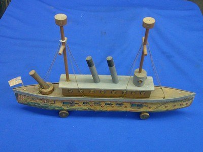 An Early & Rare 1880's Bliss Wood & Paper Litho Admiral Toy Ship In Fine Untouched Condition!  - Image 1 of 6