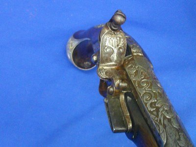 Very Scarce, Early, & Large Circa Early 1700's Ornate European Silver Mounted With A Raised Chiseled Barrel, Lock, & Hammer Flintlock Pistol Excellent - Image 14 of 14