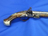 Very Scarce, Early, & Large Circa Early 1700's Ornate European Silver Mounted With A Raised Chiseled Barrel, Lock, & Hammer Flintlock Pistol Excellent - Image 3 of 14