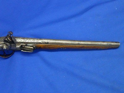 Very Scarce, Early, & Large Circa Early 1700's Ornate European Silver Mounted With A Raised Chiseled Barrel, Lock, & Hammer Flintlock Pistol Excellent - Image 4 of 14