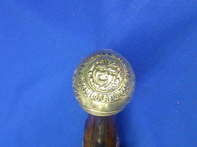 Very Scarce, Early, & Large Circa Early 1700's Ornate European Silver Mounted With A Raised Chiseled Barrel, Lock, & Hammer Flintlock Pistol Excellent - Image 11 of 14